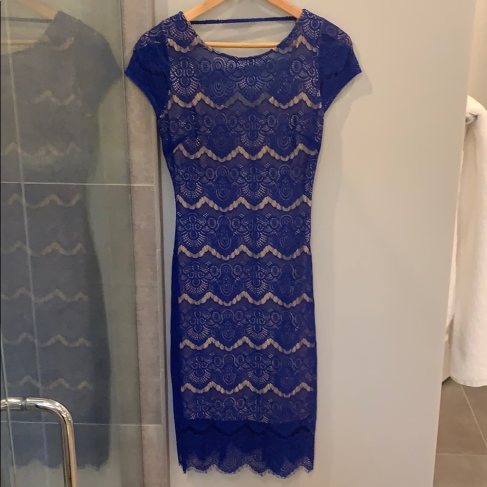 Bebe royal blue nude lined dress with stretch